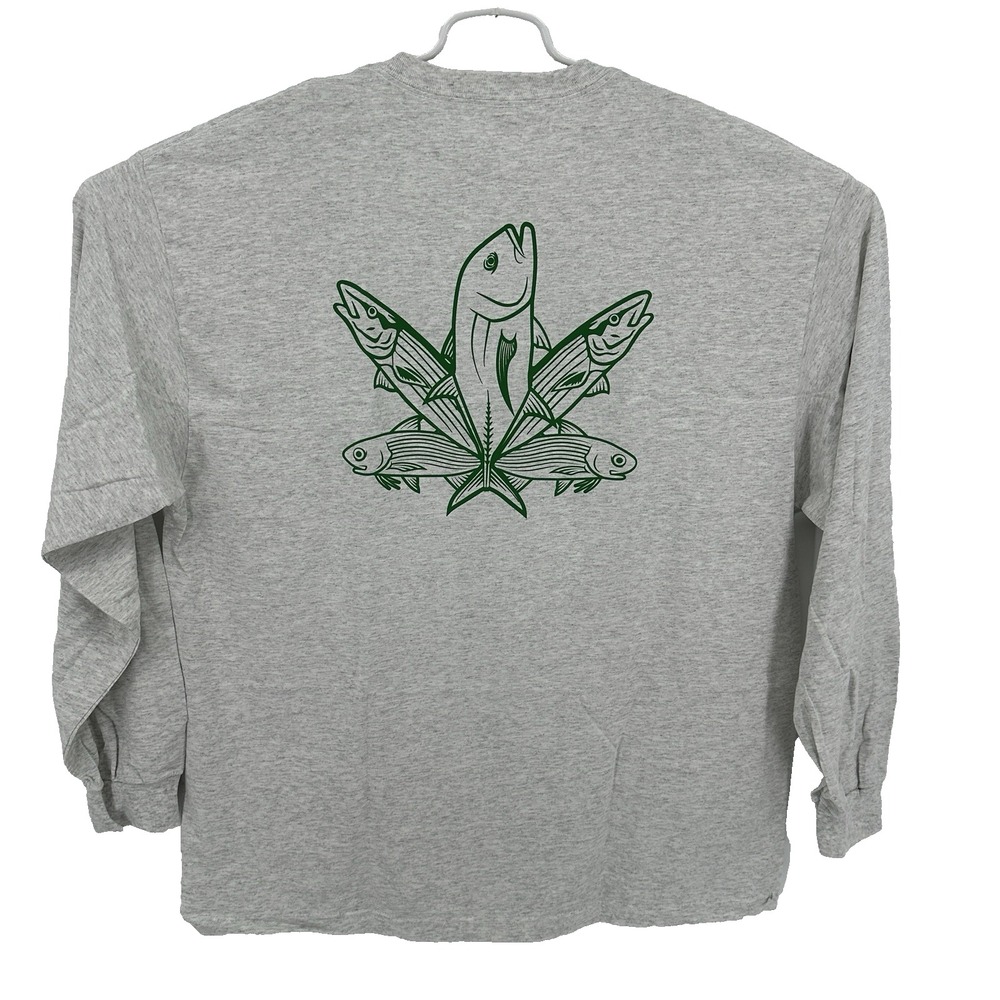 Hi Fish Gear Fishing Hawaii T-Shirt Men's 2XL Long Sleeve Cannabis Fish Gray